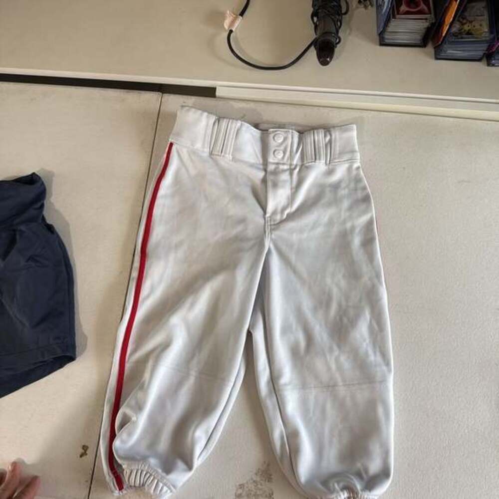 White Baseball Pants with Red Stripe youth  Medium